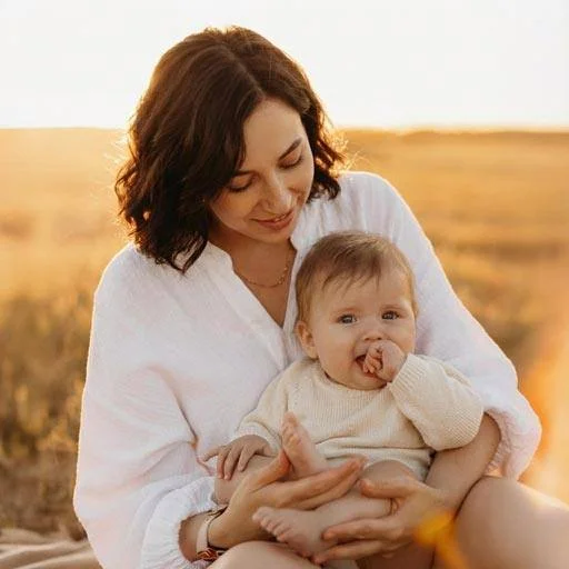 Családi Fotózás Budapesten, A Velencei-Tónál És Pest Megyében 2 Érzelmes, Közeli Baba-Mama Portré Természetes Fényekkel Egy Szabadtéri Fotózás Alkalmával.